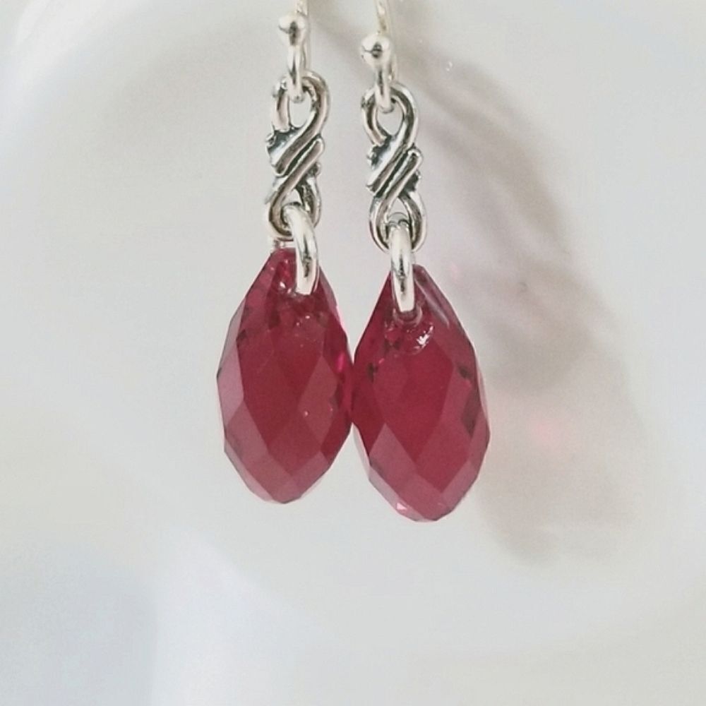 Sterling Silver Red Austrian Crystal Infinity Symbol Dangle Earrings